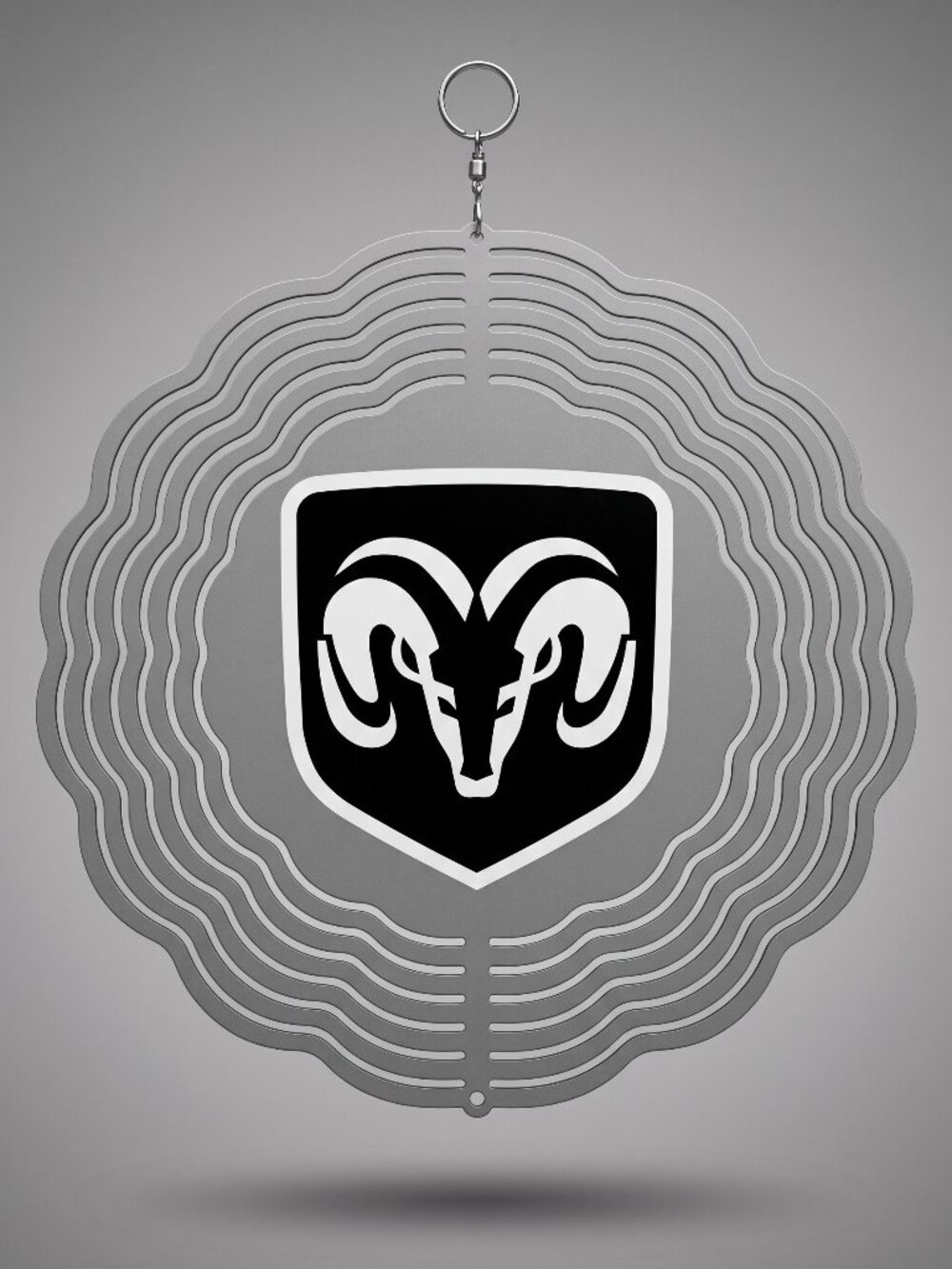 10" Dodge Ram Logo Kinetic Wind Spinner - Silver Metal Hanging Yard Decor